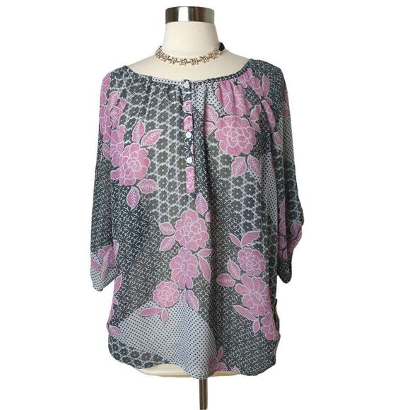 Investments Women's Blouse Elbow Sleeve Lightweight Semi Sheer Top XL NWOT - Picture 4 of 6